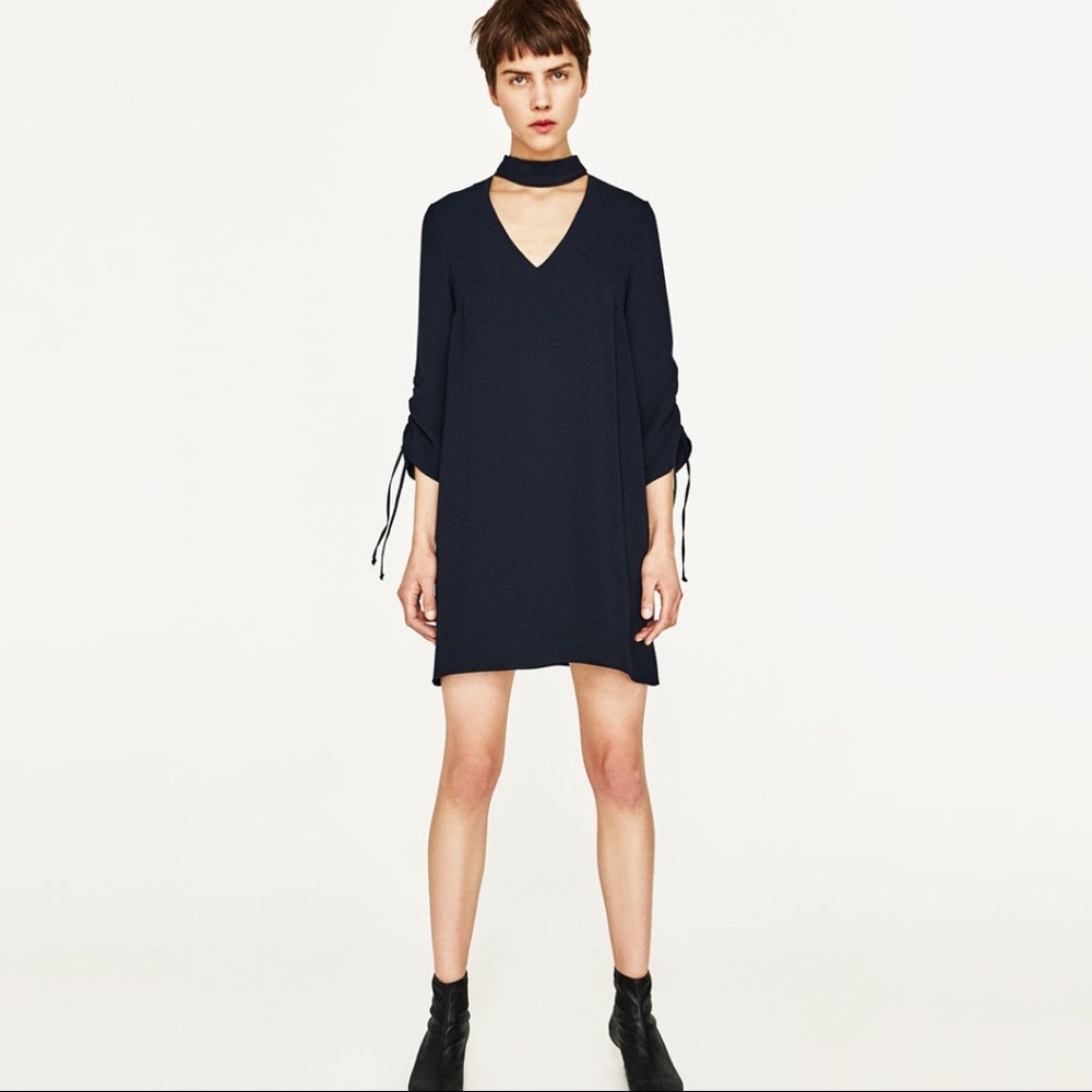 Zara Choker Dress with Gathered Sleeves
